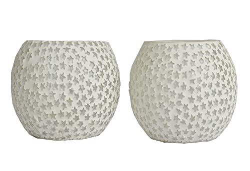 Mahganya Mosaic Glass Tealight Candle Holders Decorative Items For Home Set Of 2 (White Star) #TOP5