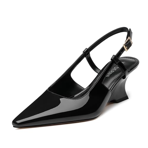WAYDERNS Closed Toe Wedge Heels for Women Sling Back Wedge Heels Square Toe Women's Wedge Pumps Slingback Heel Dress Shoes for Office Evening Prom Wedding 2 Inch