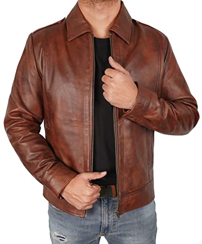 III-Fashions Mens Reeves Real Leather Jacket for Adults - Vintage Brown Real Lambskin Motorcycle Jacket | John, S