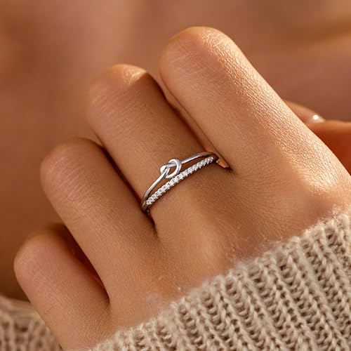 925 Sterling Silver Heart Rings for Women Mother Daughter Friendship Knot Ring Eternity Cubic Zirconia Engagement Wedding Band Ring Promise Rings for Her Stackable Rings Christmas Gifts2