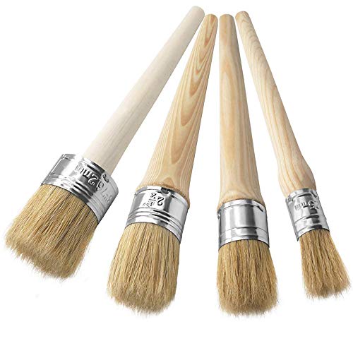 ASelected 4 Pack Furniture Paint Brushes for Chalk Paint - Natural Bristle Round Wax Brush Set for Painting Waxing Furniture Home Décor - 20mm 30mm 40mm 50mm