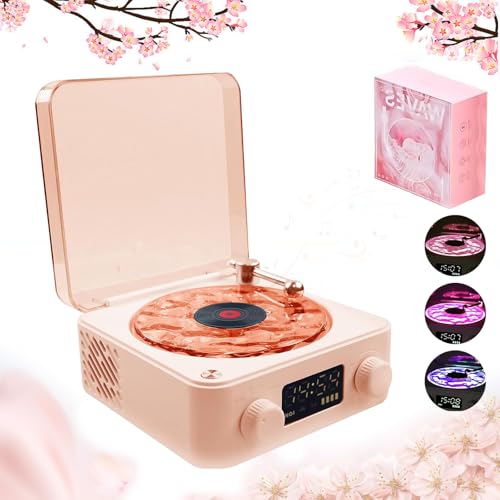 spicssa Aqua Vinyl Speaker, Waves Vinyl Bluetooth Speaker, The Waves Vinyl Player with Adjustable Light and Time for Bedroom, Office, Party, Pink