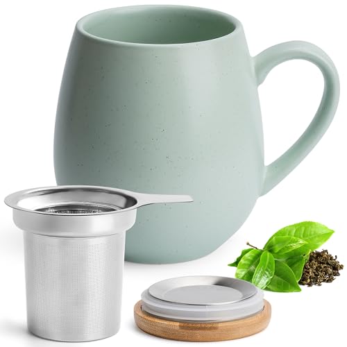 Happy Lemuro Teetasse mit Deckel und Sieb - 550 ml - Große...