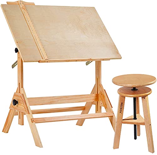image for MEEDEN Wood Drafting Stool, Swivel Stool with Adjustable Height, Beech