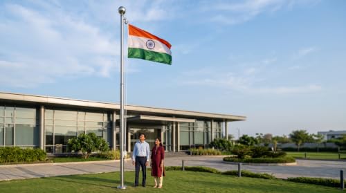 Image of The Flag Corporation Indian National All Weather Outdoor Flag of 3ft x 4.5ft in Knitted Polyester Hulk Knit