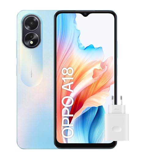 OPPO A18 – Smartphone Libre, 4GB+128GB, Pantalla HD+LCD 6.6″, Cámara 8+2+5MP, Android, Batería 5000mAh, Carga 10W, Cargador Incluido – Morado