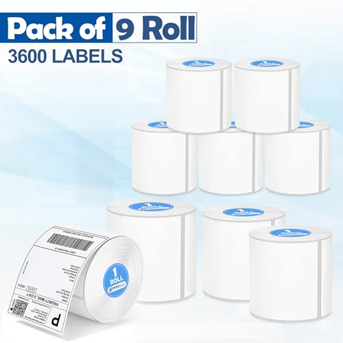 Image of MOREBLUE 4x6 Inch Direct Thermal Shipping Label 9 Roll, 3600 Labels Roll, Self-Adhesive Strong Stick Barcode Labels, Smudge-Resistant Thermal Stickers for Ecommerce Packaging