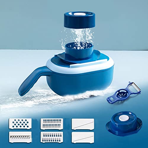 Handmatige plantaardige chopper Dicer, voedselhakker multifunctionele mandoline snijder met container en 6 messen, ui Maagkanker Chopper for aardappel tomatenkaas fruit salade-blauw 31x15x15cm (12x6x6 - Image 5