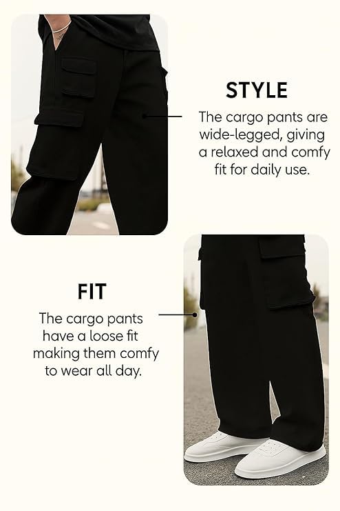 Image of Men Cargo Pants 100% Cotton | Relaxed Fit Utility Cargos for Men with 6 Pockets | Breathable Durable Fabric | Casual Streetwear Travel & Outdoor Pants