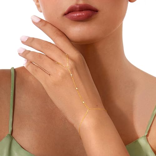 Gold Hand Chain Bracelet for Women Trendy, Dainty 14k Gold Ring Bracelet Hand Chain Finger Ring Slave Cuff Bracelet Cubic Zircon Hand Jewelry for Women Accessories2