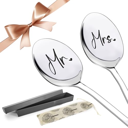Löffel mit gravur mr mrs, gravierter kaffeelöffel mr und mrs löffel hochzeit mr mrs edelstahl löffel Hochzeitsgeschenke für Paare Neuvermählte...