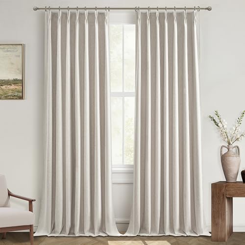 Linen Pinch Pleated Curtains 102 Inches Long Heavy Duty Thermal Insulated Custom Extra length Burg...
