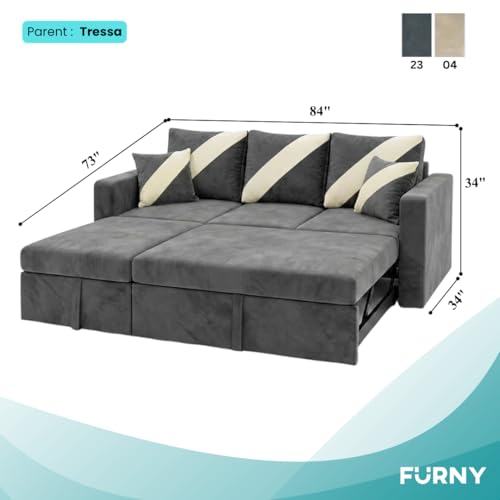 Image of FURNY Trivia 4 Seater LHS Lounger Sofa Cum Bed (Dark Gray) with Pull-Out Function | Luxury Velvet Suede Finish | Durable Comfort | Ideal for Living Room