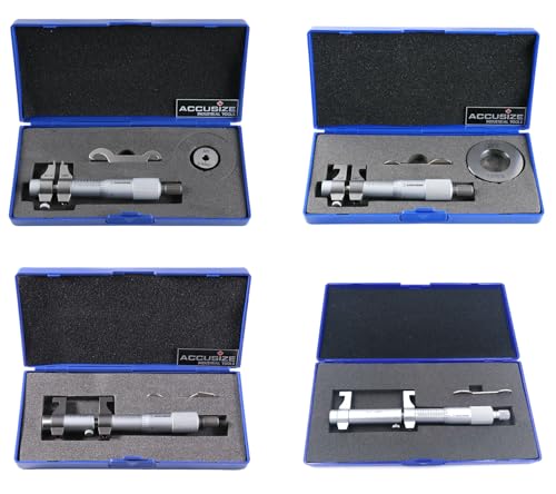 Accusize Industrial Tools 0.2-4'' x 0.001'', 4 Pc Inside Micrometer Set, Satin Chrome Finished, 3221-3224