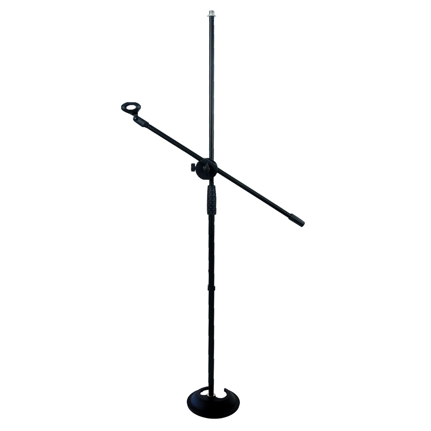 keepdrum MS096 Mikrofonständer gerade mit Guss-Rundsockel + MSA067 Galgen-Mikrofonarm zum Anbringen von Mikrofon/Tablet/Handy-Halterung