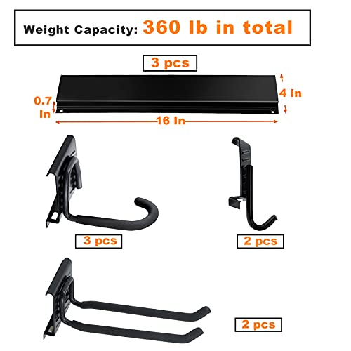 Wallmaster Bike Rack Wall Mount, Bike Storage Rack Indoor Bike Storage Bike Hangers Hooks Garage Storage (7 Hooks and 3 Rails) - Thumbnail 4