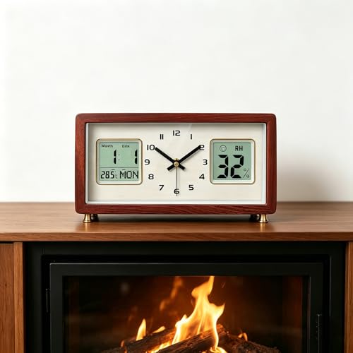 Reloj de mesa de madera con temperatura para sala y escritorio 7
