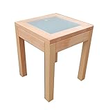 Handgefertigter Holztisch mit Glasplatte
