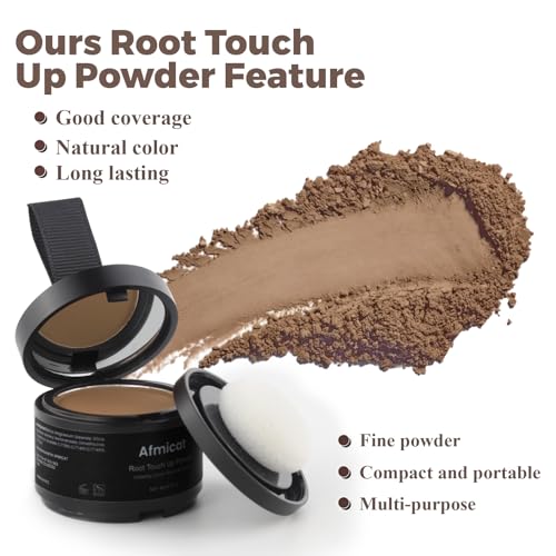 Afmicat Root Touch Up Powder, Hairline Powder for Thinning Hair, Instantly Cover Grey Hair, Root Cover Up for Women & Men, Bald Spots, Grooming, Beard Line (Light-Brown, 0.14 Ounce (Pack of 1))
