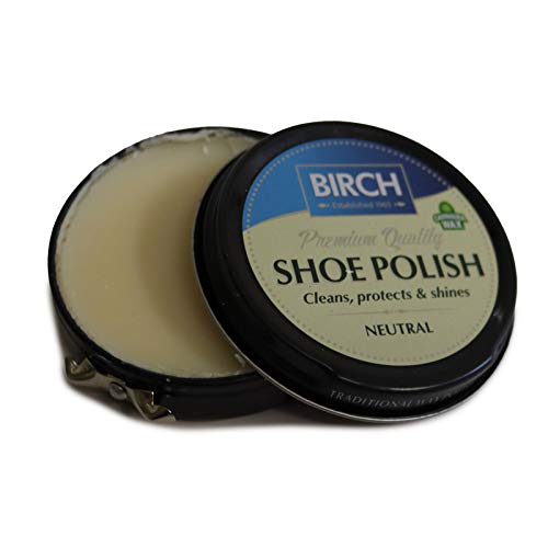 BIRCH Neutral Shoe Polish 50ml – High Shine Wax for Leather Shoes, Boots & Bags – Protects, Restores & Nourishes – Clear Shoe Wax for Smooth Leather – Long-Lasting Shine & Water-Resistant Formula