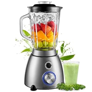 Standmixer Glas Edelstahl 1,5 Liter Glasbehälter 6-Fach Edelstahl Messer Pulsfunktion Universal Power Mixer Eiweiß Shaker Hand Blender Ice Crusher Zerkleinerer Smoothie Maker 600 Watt