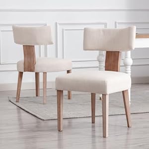 chairus Set van 2 stuks linnen eetkamerstoelen gestoffeerde keuken stoelen houten armleuningen zonder armleuningen voor woonkamer (beige)