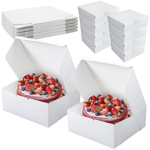 tessco of fun 50 Pack 14x14x6 Inch White Cardboard Cake Boxes No Window Standard Disposable Bakery Boxes Paper Pie Containers for Displaying Cakes Pastry Bread Desserts