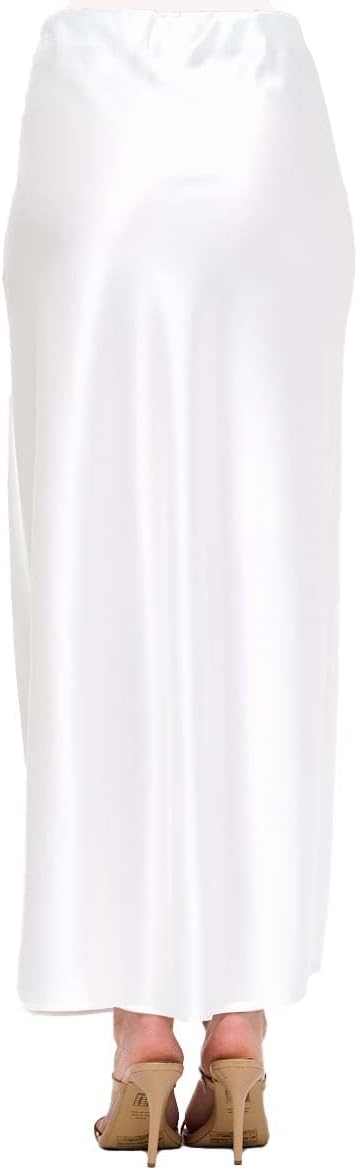 Women's Solid Satin High Waist Midi Long Skirt Hidden Elastic Waistband Skirt for Women-Made in USA - Image 6