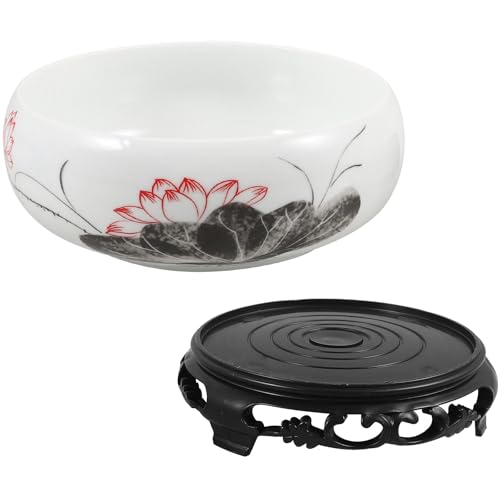 Hemobllo Vaso per piante in ceramica idroponica rotondo 7 pollici con sottobicchiere in plastica per balcone, cucina e ufficio per decorazione e conservazione