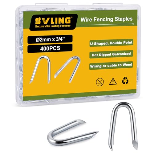 SVLING 3/4 Inch Fence Staples for Wire Fencing, 400PCS U-Shaped Nails, Hot Dipped Galvanized,Double Pointed (Diameter 0.078 Inch)