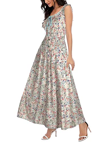 OSTOO Women's 2026 Summer Boho Floral Print Tiered Casual Flowy Long Maxi Dress(Blue,M)