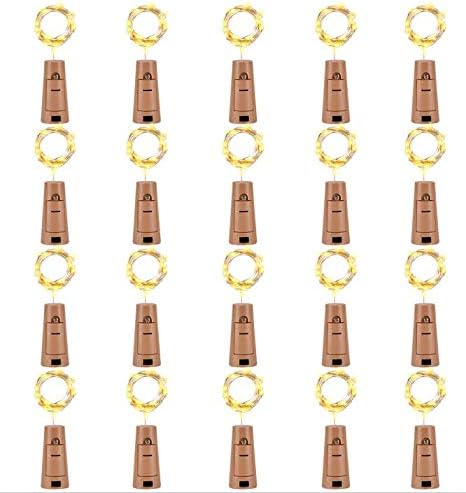 LEDIKON 24 Pack 20 Led Wine Bottle Lights with Cork,Soft White,3.3FT Silver Wire Cork Lights Battery Operated Fairy Mini String Lights for Wedding Party Wine Liquor Bottles Bar Table Decor