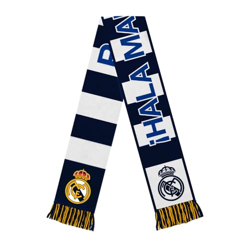 Icon Sports Officially Licensed Real Madrid Soccer Scarf, Premium Acrylic Reversible Striped Unisex Soccer Gear