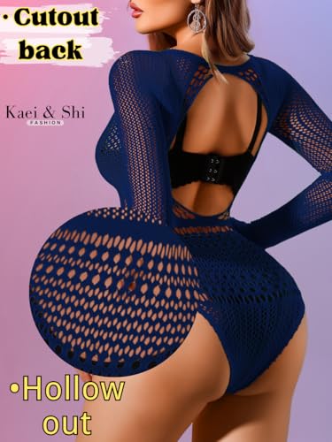 Image of Kaei&Shi Sexy Hollow Rave Outfits, Fishnet Bodysuit Fits US Women Sizes 0-18, Sheer Lace Glow Party Tops Festival Mesh
