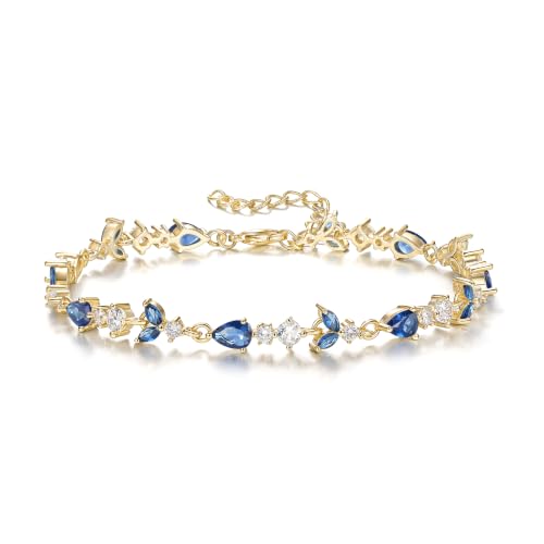 Crysdue Women's Marquise Pear CZ Tennis Bracelet Wedding Jewelry Sapphire