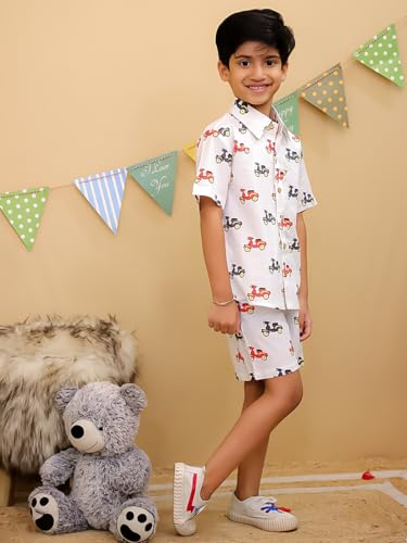 Image of superminis Boys Coordinated Set With Printed Rayon /Cotton Shirt and Shorts