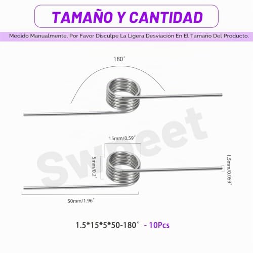 Miniatura 2 de Swpeet 10 Resortes Torsionales De Acero Inoxidable De 180 Grados De 1,5 Mm De Diámetro Del Alambre De 15 Mm De Diámetro Exterior, Resorte De Torsión Pequeño Mecánico De 50 Mm Para Reparación Del Hogar