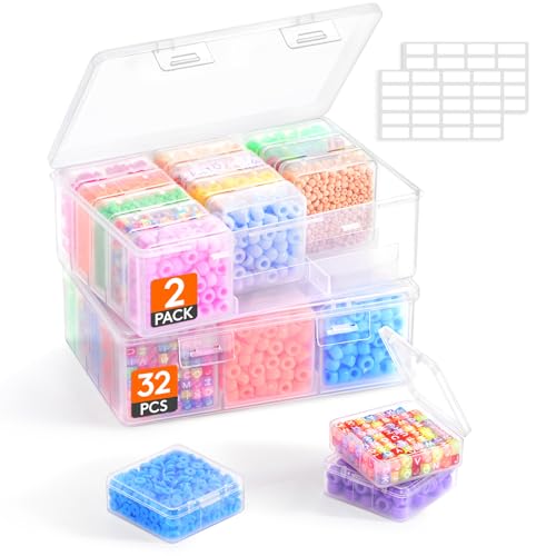 Lifewit Kleine Sortierbox mit kippsicherem Trennboden, 32 Teilige (5,36 x 5,36 x 2cm) Kunststoff Klar Mini Aufbewahrungsbox mit Fächern, Sortierkasten für Kleinteile, Perlen, Kunsthandwerk, Schmuck