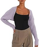 LILLUSORY Y2K Bolero Tops Fashion Trendy Long Sleeve Womens Cardigans Cropped Shrug 2024 Sweater Outfits Clothes Purple