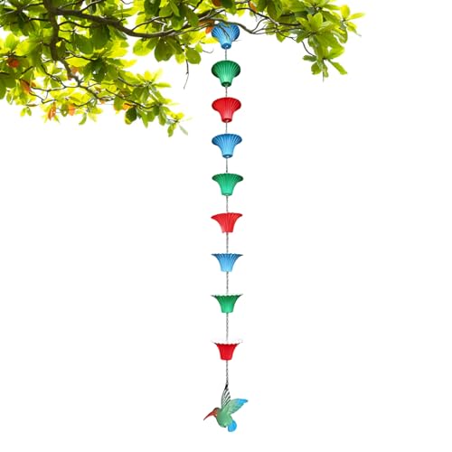 Chaînes De Pluie Pour Gouttières | Adaptateur Résistant À La Rouille En Fer De 1.2 Mètre,avec 8 coupelles design colibri pour chaînes de gouttière,Pour Maison Jardin Toiture -Toits Drainage Et D'Eau