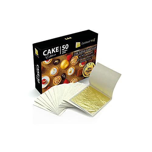 24K Cake Edition 50 Combo Pack GoldleafKing | Edible Gold Leaf Sheet - 50 Sheets x 1.2 inches | Smaller Size - a Perfect bite | edible gold leaf for cake decorating - all in one