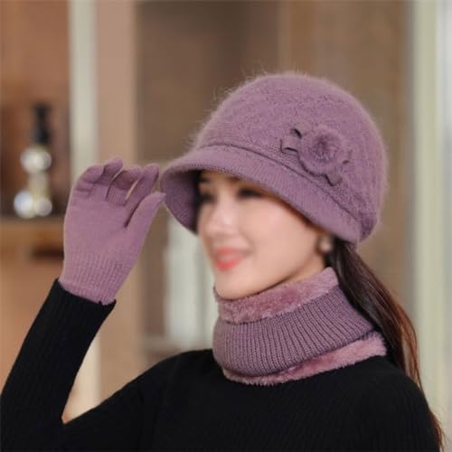 Middle-Aged and Elderly Padded Hat Fall and Winter Rabbit Hair Warm Ear Protection Knitted Wool Hat3