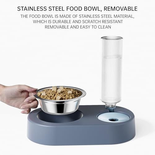 kola panda Automatic Dog Cat Food and Water Dispenser Set, Pet Food Bowl Set with Automatic Waterer Bottle for Small or Medium Size Dogs Cats Large Water Capacity(23oz) Blue - Thumbnail 5