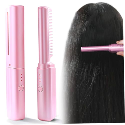 Pettine per parrucchieri in ceramica, piastra per capelli a pettine caldo 2 in 1 con rivestimento ceramica, strumento per acconciature da viaggio portatile senza fili ricaricabile tramite USB, Sty