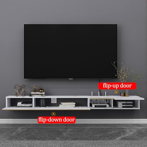 Meuble TV suspendu de 120cm gris, console multimédia murale compacte à porte rabattable