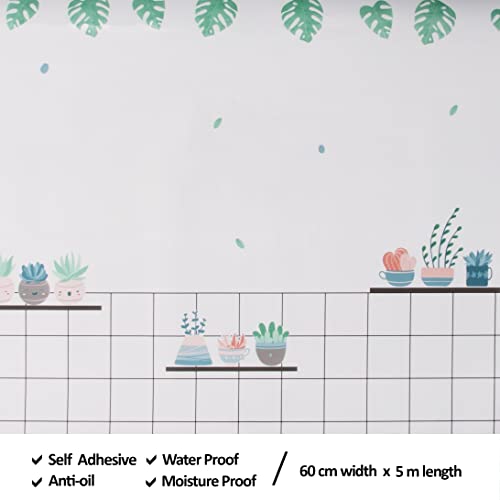 Image of Primax DIY Wallpaper - Oil Proof Self Adhesive Wall Decor /Wall Sticker for Home /Kitchen /Furniture /Cupboarde -Potted Leaves (60 X 500 Cm,Pack of 1)