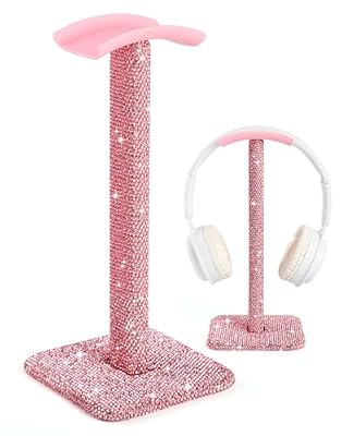 Pink Headphone Stand for Desk, Cute Rhinestone Bling Headset Holder