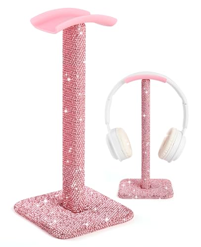 Pulchrum Luxury Rhinestones Headphone Stand, Metal Headset Holder Crystal for All Headphone (Pink)