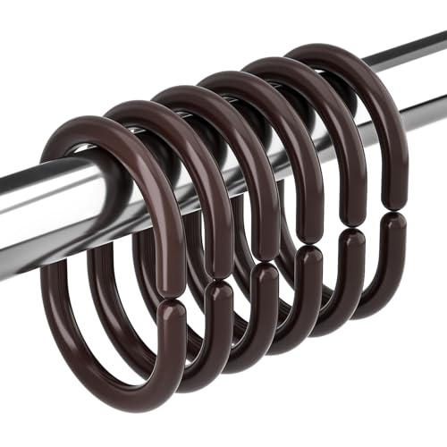 Amazer Plastic Shower Curtain Rings, 24 Pcs Brown Shower Curtain Rings, Shower Curtain Hooks Rings, Plastic Shower Curtain Hooks for Bathroom Shower Rod, Shower Rings Loops for Shower Curtain
