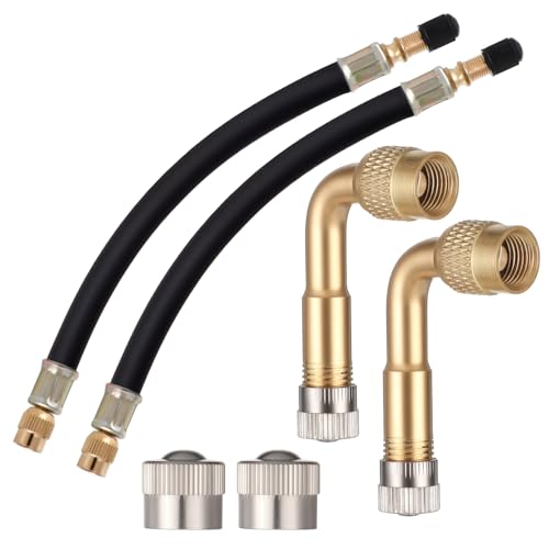 KALIONE Tire Valve Adapter, 215mm Tire Valve Stem Extension Adaptor with Brass, Flexible Valve-Stem Extender with 90 Degree Tire-Valve-Stem for RV, Bike, Motorcycle, Car